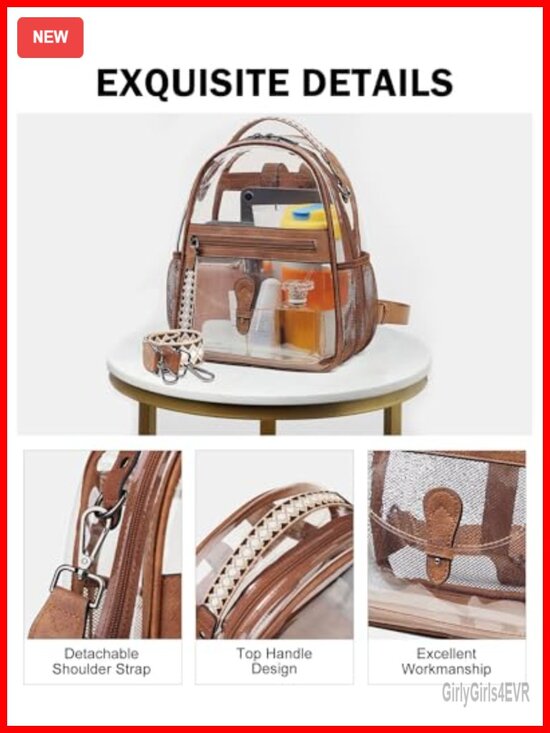 Clear Mini Backpack Purse, Stadium Approved, Waterproof PVC, Adjustable Straps main image 4